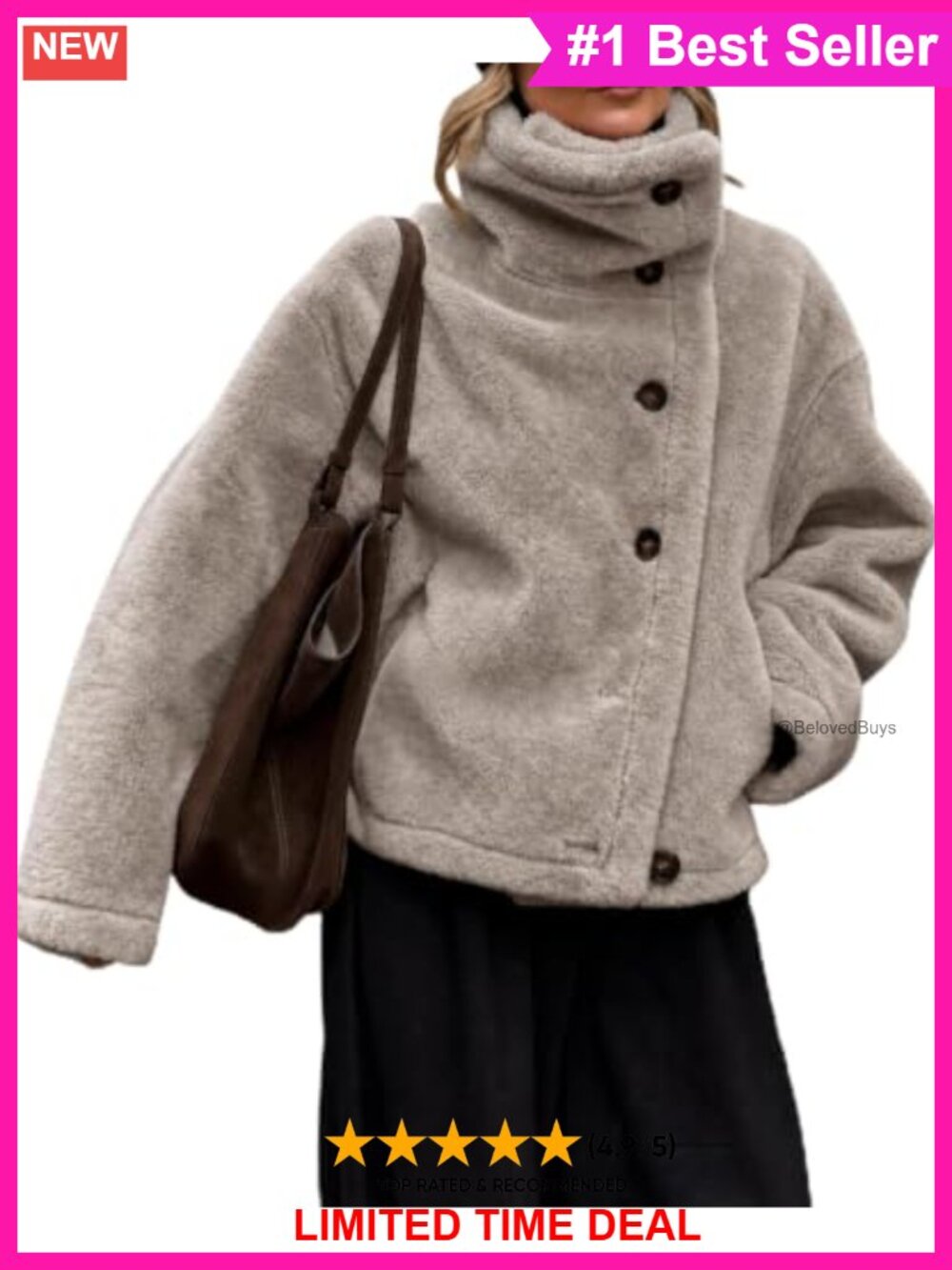 Oversized Sherpa Jacket Stand Collar Button Down Warm Winter Coat